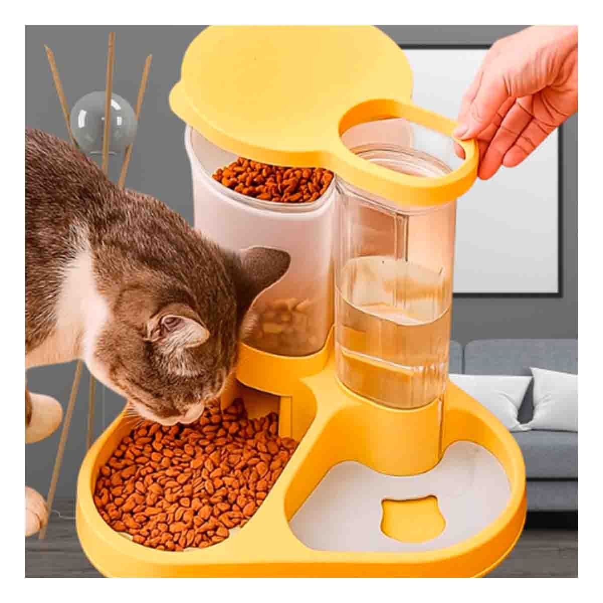 PACK6 CONTENEDOR INTEGRADO DE COMIDA Y AGUA PARA MASCOTA CON LLAVE AMARILLO Y+REGALO STICKER - 5