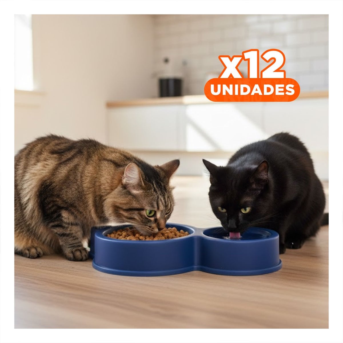 PACK12 SOPORTE MASCOTA DOBLE CON OREJAS DE GATO AZUL MARINO ESTABLE - 1