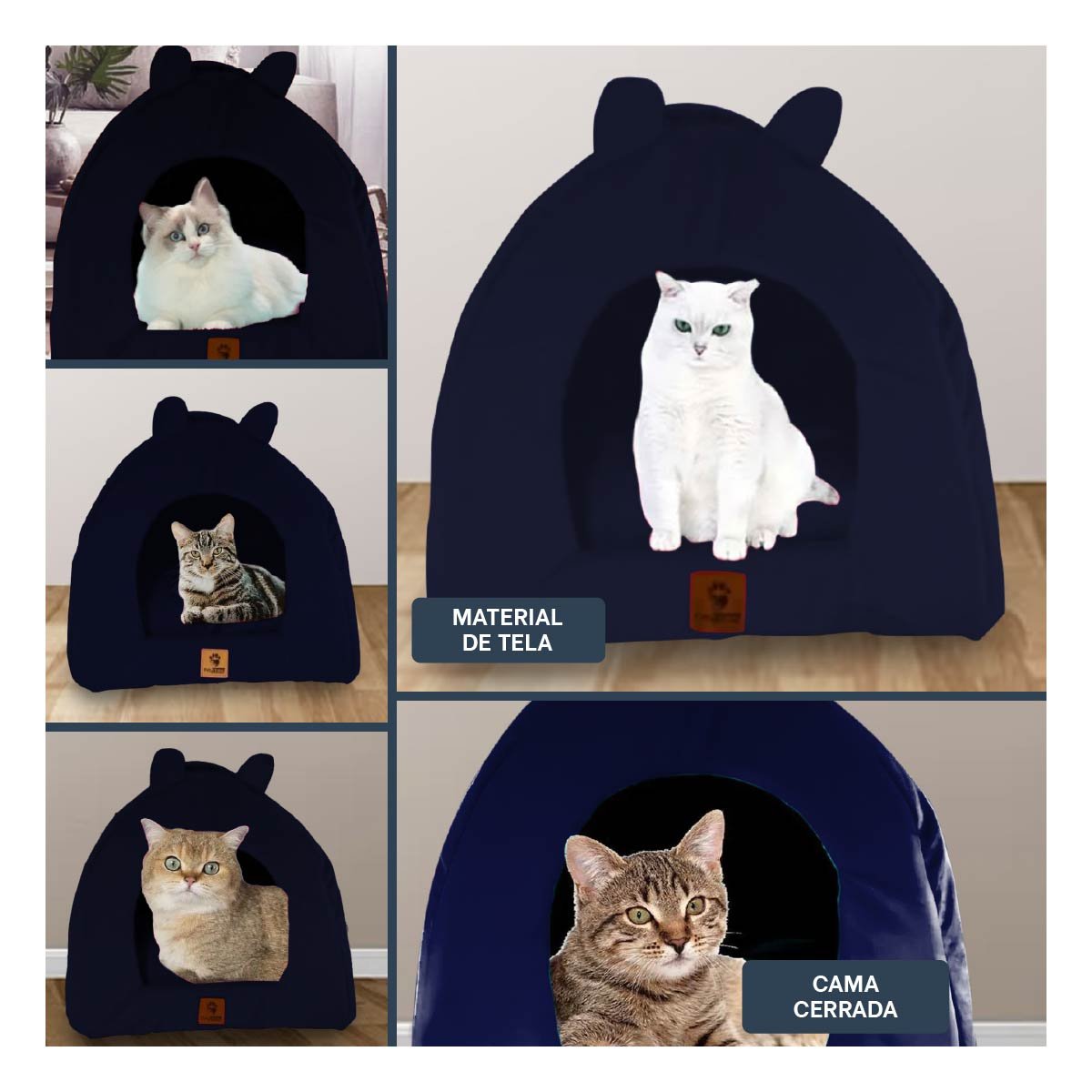 PACK2 CAMA REFUGIO TIPO IGLU PARA MASCOTA TALLA L AZUL MARINO Y+PAPEL REGALO - 3