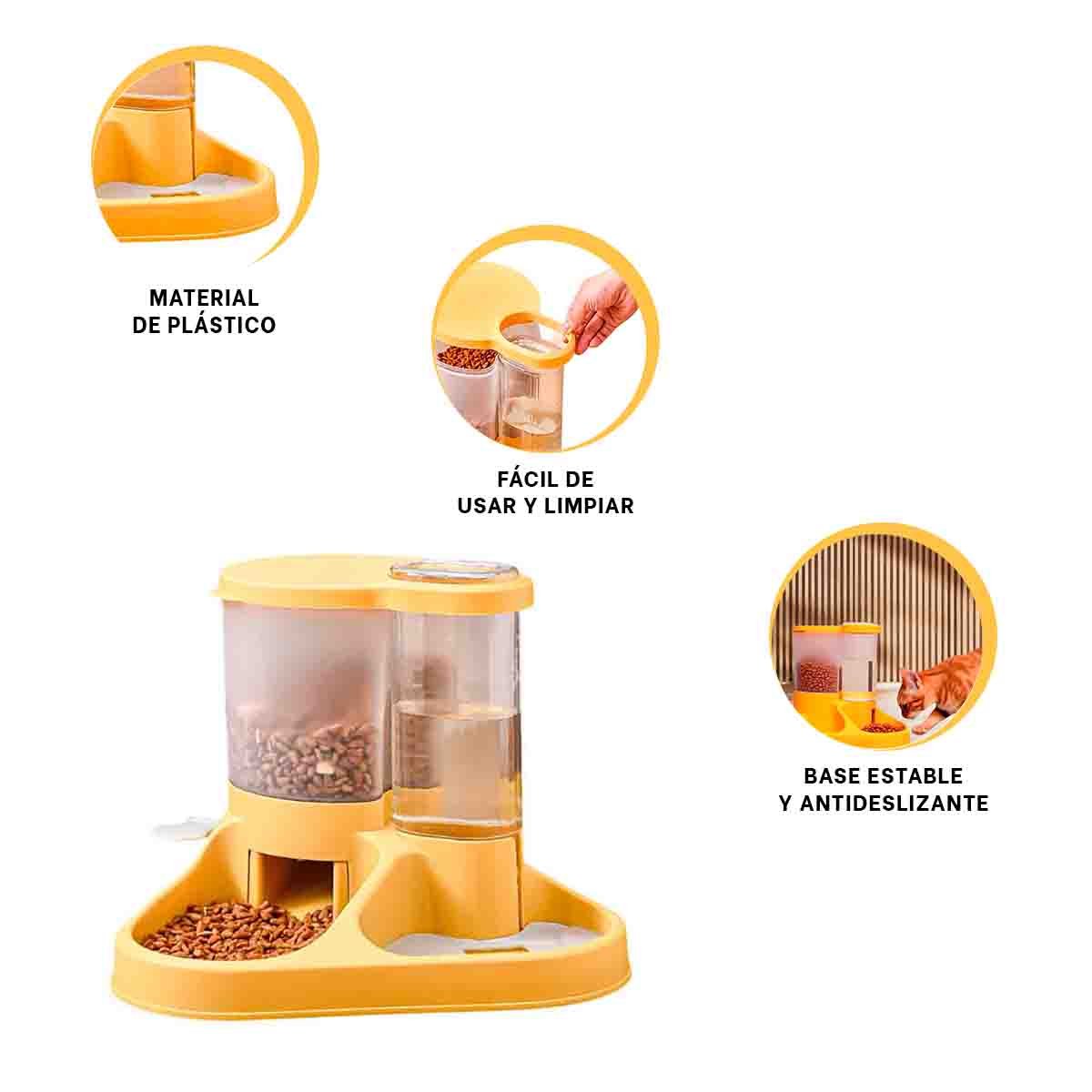 SET DE COMIDA Y AGUA PARA MASCOTA CON LLAVE AMARILLO RESISTENTE - 3