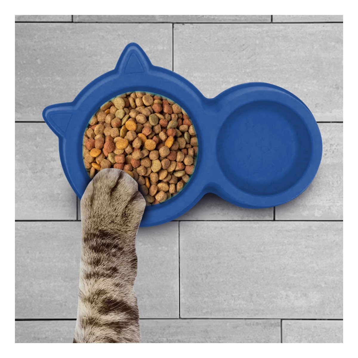 CONTENEDOR DOBLE CON OREJAS DE GATO PARA MASCOTA AZUL MARINO PRACTICO Y+REGALO STICKER - 5