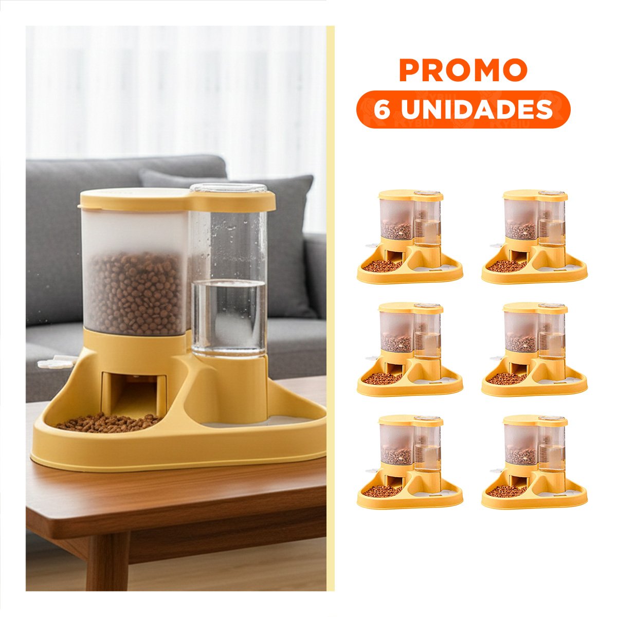 PACK6 CENTRO INTEGRADO DE COMIDA Y AGUA PARA MASCOTA CON LLAVE AMARILLO RESISTENTE - 1