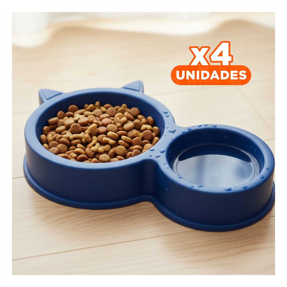 PACK4 UTENSILIO MASCOTA DOBLE CON OREJAS DE GATO AZUL MARINO RESISTENTE - 1