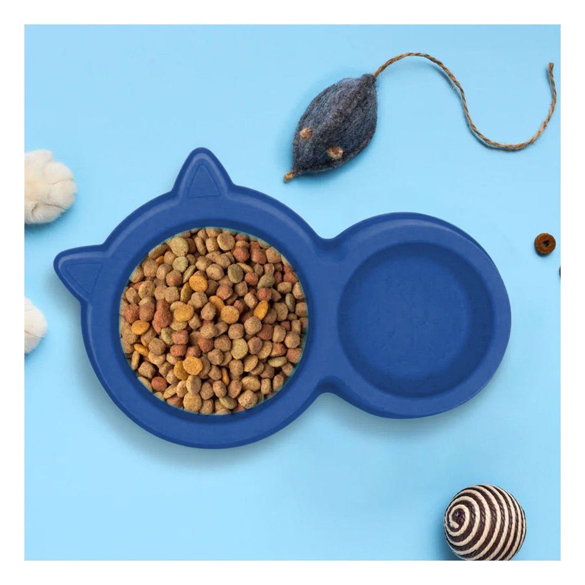 PACK4 UTENSILIO MASCOTA DOBLE CON OREJAS DE GATO AZUL MARINO RESISTENTE - 2