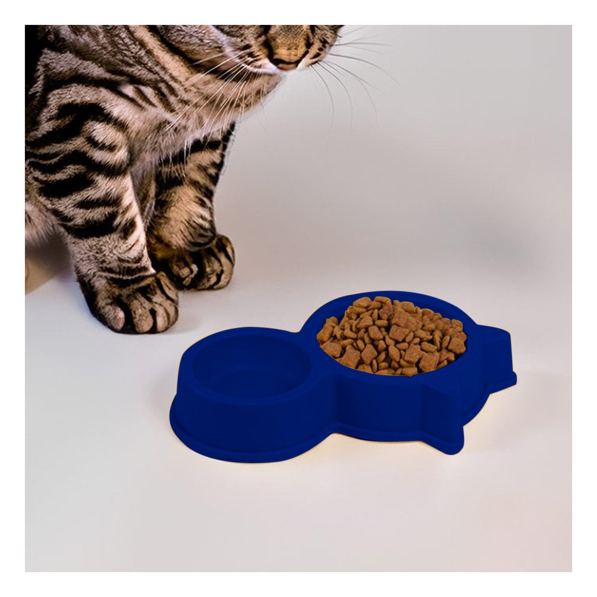 PACK4 UTENSILIO MASCOTA DOBLE CON OREJAS DE GATO AZUL MARINO RESISTENTE - 3
