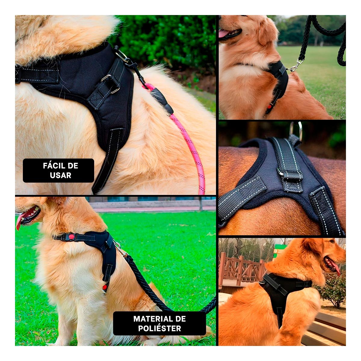 SISTEMA DE ARNES EN H PARA PERRO TALLA M CON AJUSTE FIRME NEGRO - 5