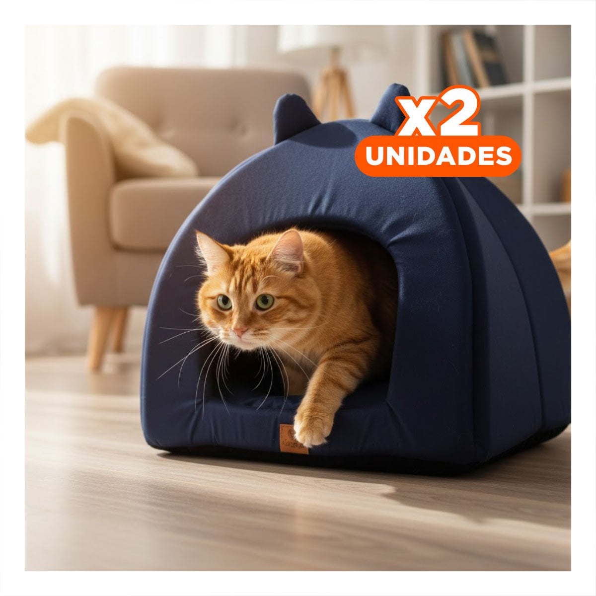 PACK2 LECHO CERRADO ACOLCHADO PARA GATO TALLA L ESTILO GATITOS AZUL MARINO Y+REGALO STICKER - 1