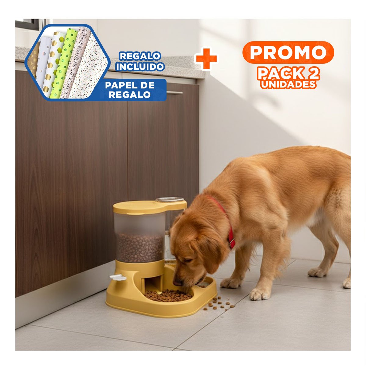PACK2 MODULO INTEGRADO DE ALIMENTACION PARA MASCOTA CON LLAVE AMARILLO FUNCIONAL Y+PAPEL REGALO - 1