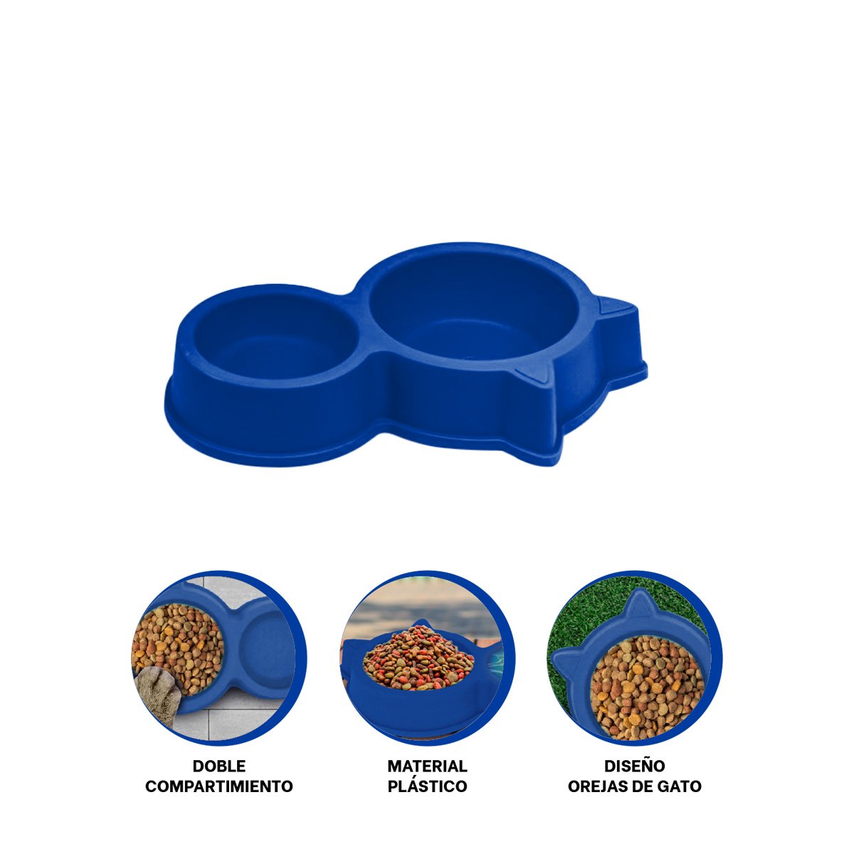 PLATO DOBLE CON OREJAS DE GATO PARA MASCOTA AZUL MARINO DURABLE - 3
