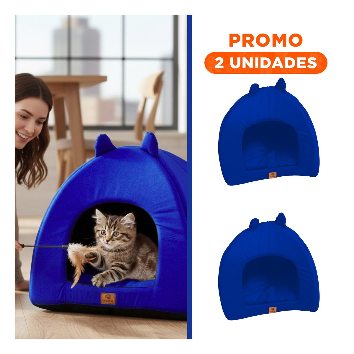 PACK2 LECHO INTERIOR CERRADO PARA GATO TALLA L AZUL ELECTRICO - 1
