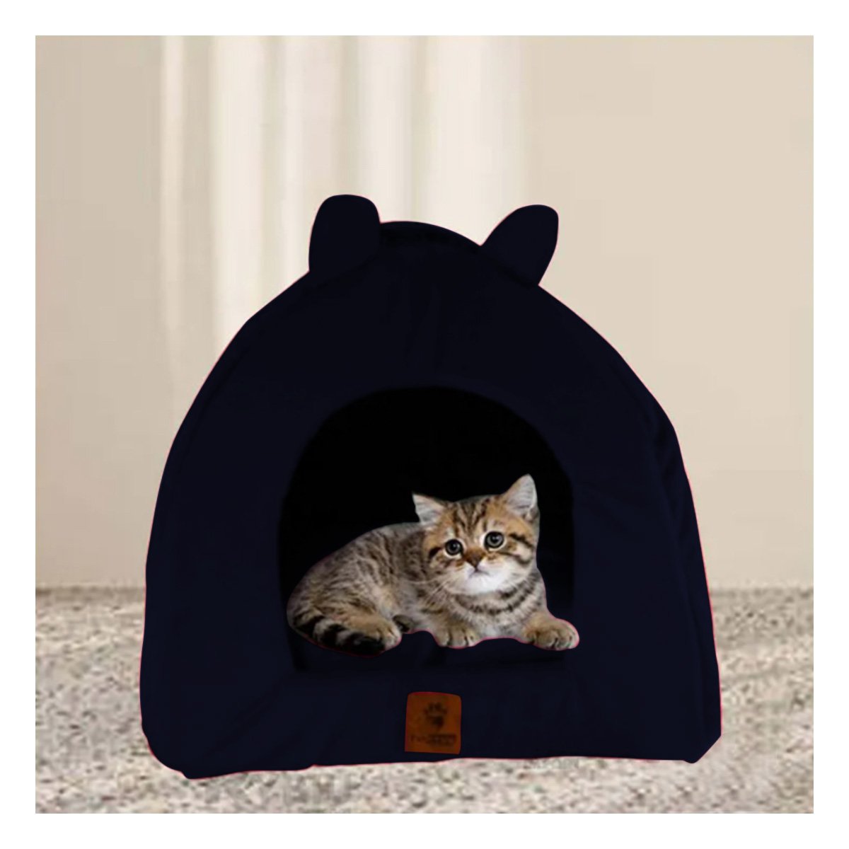 LECHO ACOLCHADO TIPO REFUGIO PARA MASCOTA TALLA L ESTILO GATITOS AZUL MARINO Y+PAPEL REGALO - 2