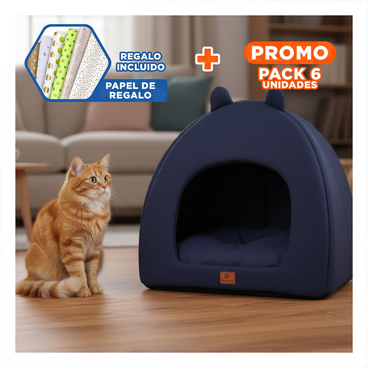 PACK6 LECHO CONFORT TIPO IGLU PARA MASCOTA TALLA L AZUL MARINO Y+PAPEL REGALO - 1