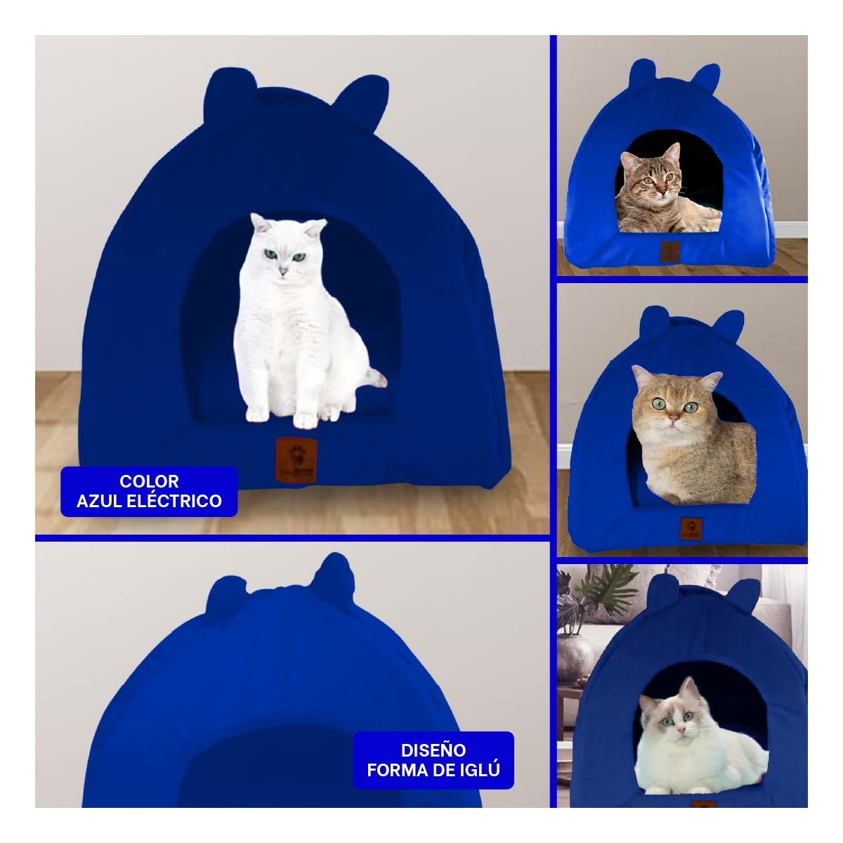 GUARIDA CERRADA PARA GATO TALLA L ESTILO GATITOS SUAVE AZUL ELECTRICO Y+POST IT - 1