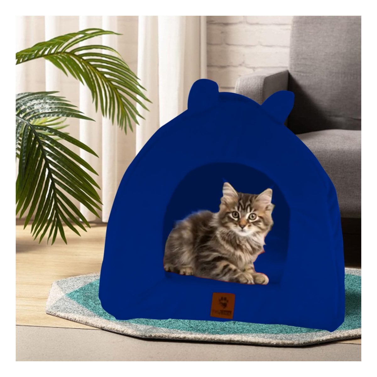 GUARIDA CERRADA PARA GATO TALLA L ESTILO GATITOS SUAVE AZUL ELECTRICO Y+POST IT - 3