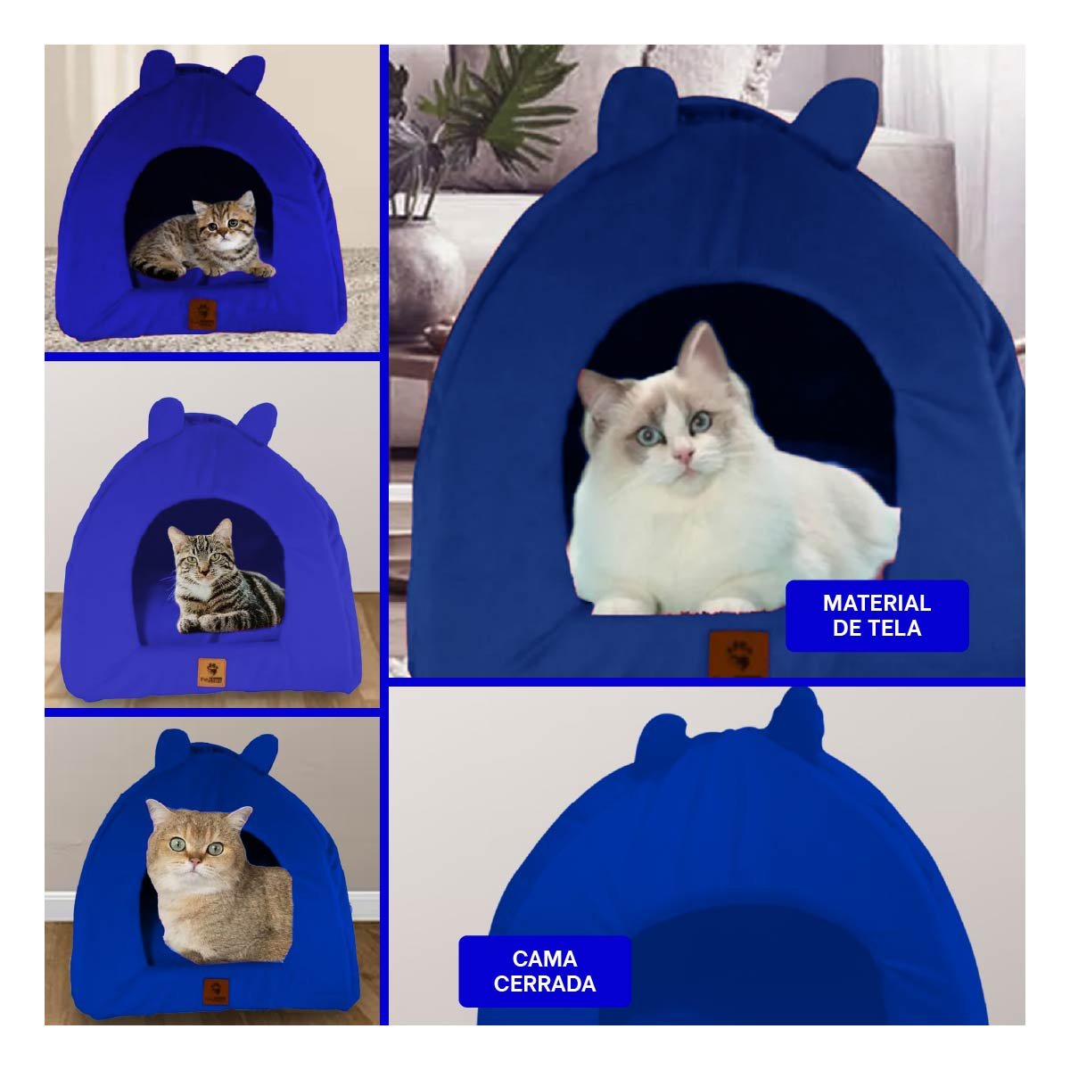 GUARIDA CERRADA PARA GATO TALLA L ESTILO GATITOS SUAVE AZUL ELECTRICO Y+POST IT - 5