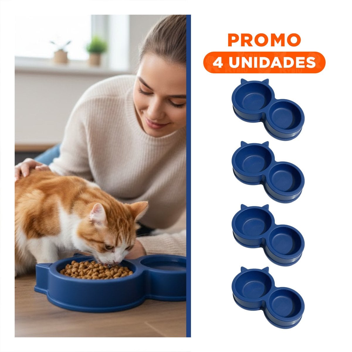 PACK4 ESTACION MASCOTA DOBLE CON OREJAS DE GATO AZUL MARINO PRACTICA Y+REGALO STICKER - 1
