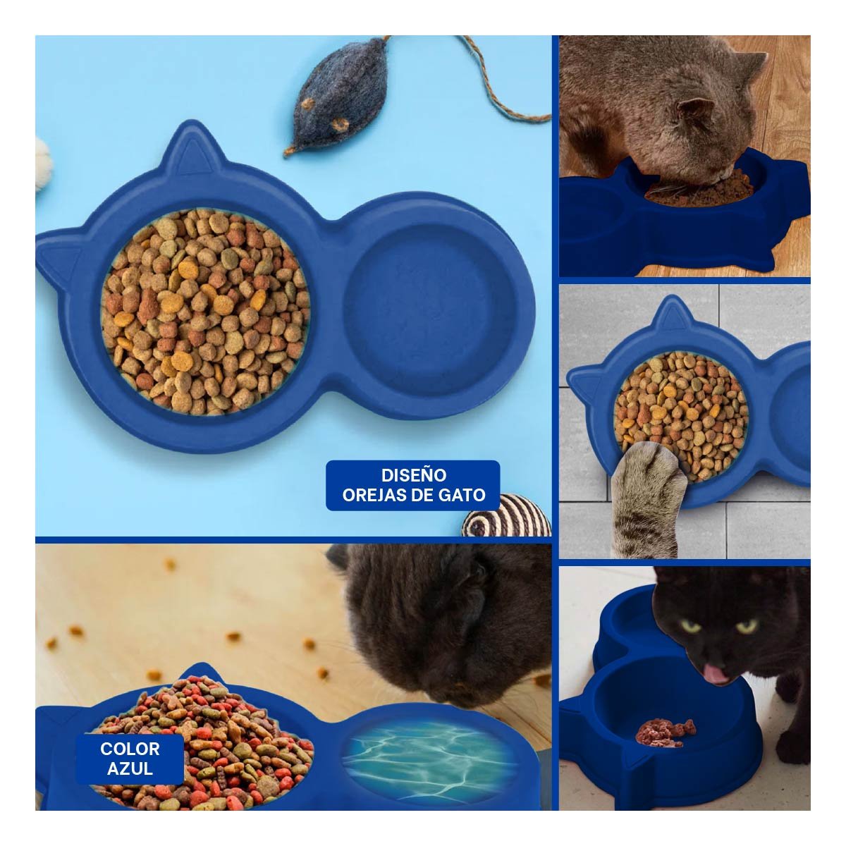 PACK4 ESTACION MASCOTA DOBLE CON OREJAS DE GATO AZUL MARINO PRACTICA Y+REGALO STICKER - 2