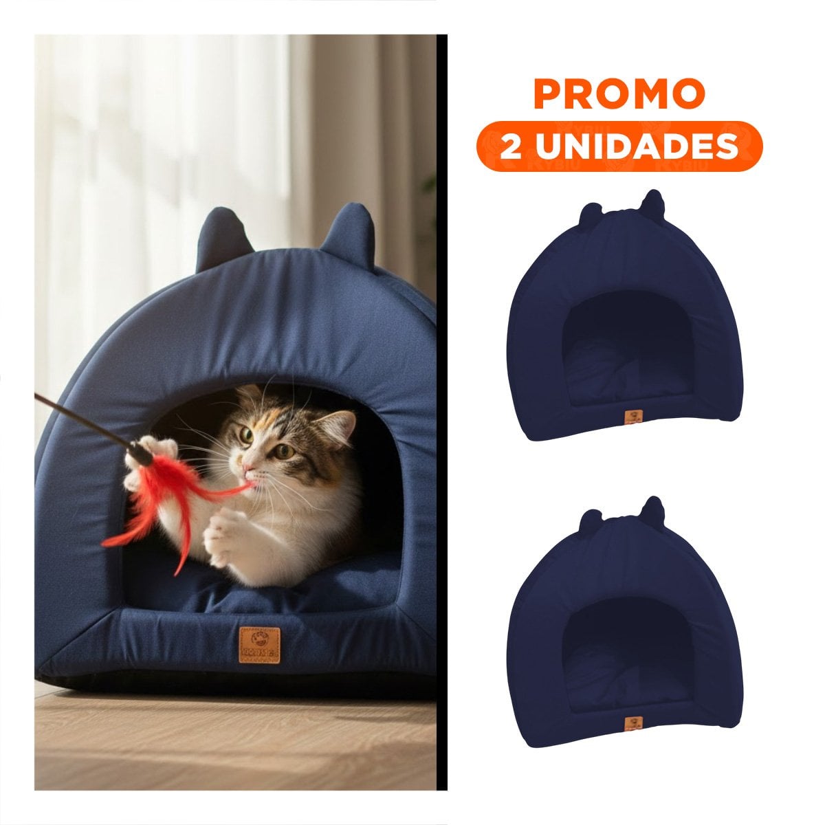 PACK2 GUARIDA INTERIOR PARA GATO TALLA L CON ESTAMPADO GATITOS AZUL MARINO - 1