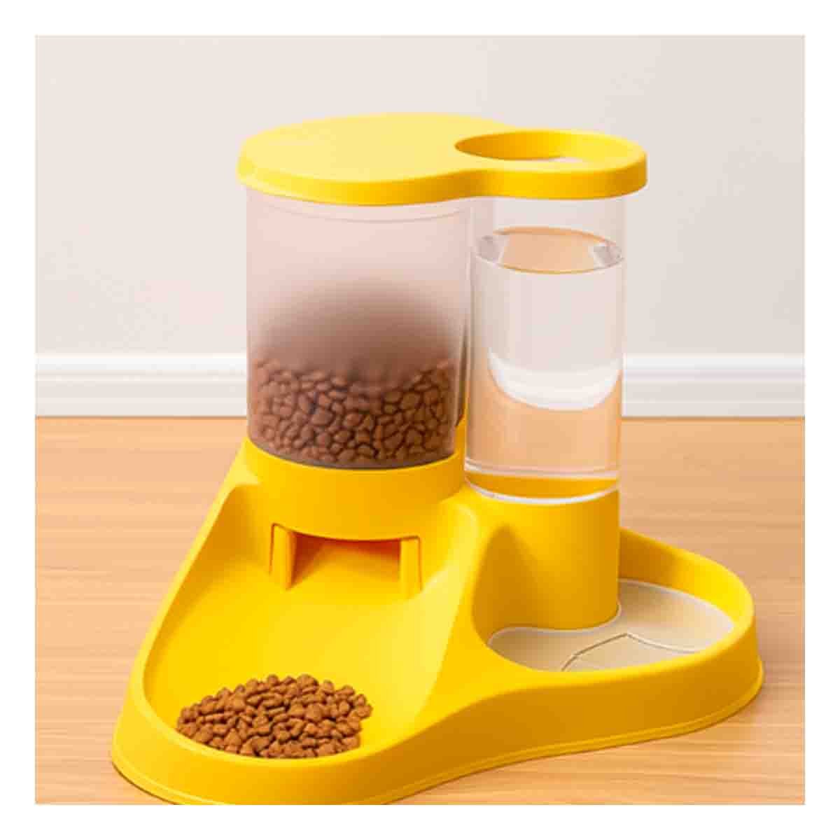 CONTENEDOR DE COMIDA Y AGUA PARA MASCOTA CON LLAVE AMARILLO PRACTICO Y+POST IT - 2