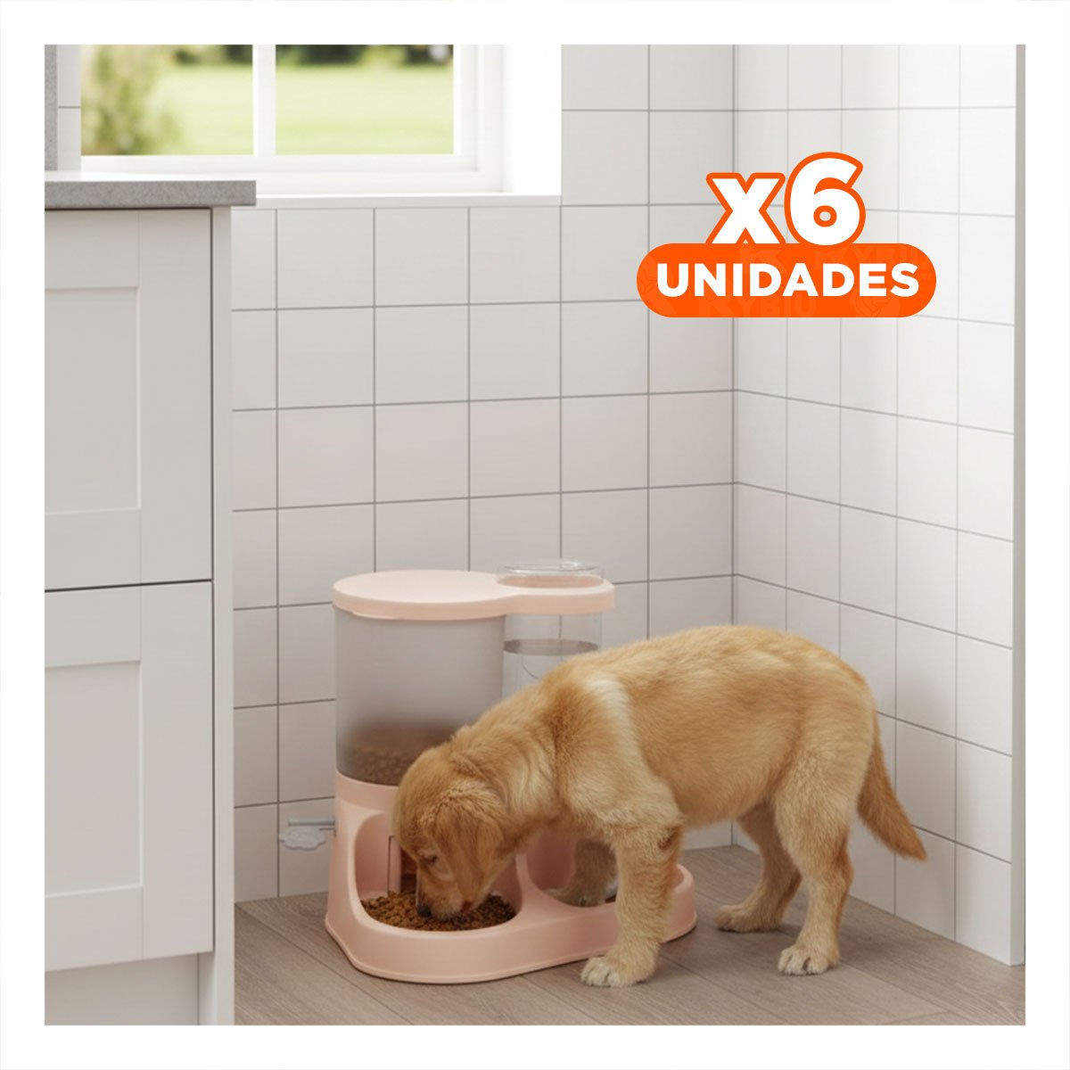PACK6 DEPOSITO INTEGRADO DE AGUA Y COMIDA PARA MASCOTA CON LLAVE ROSADO CLARO Y+REGALO STICKER - 1