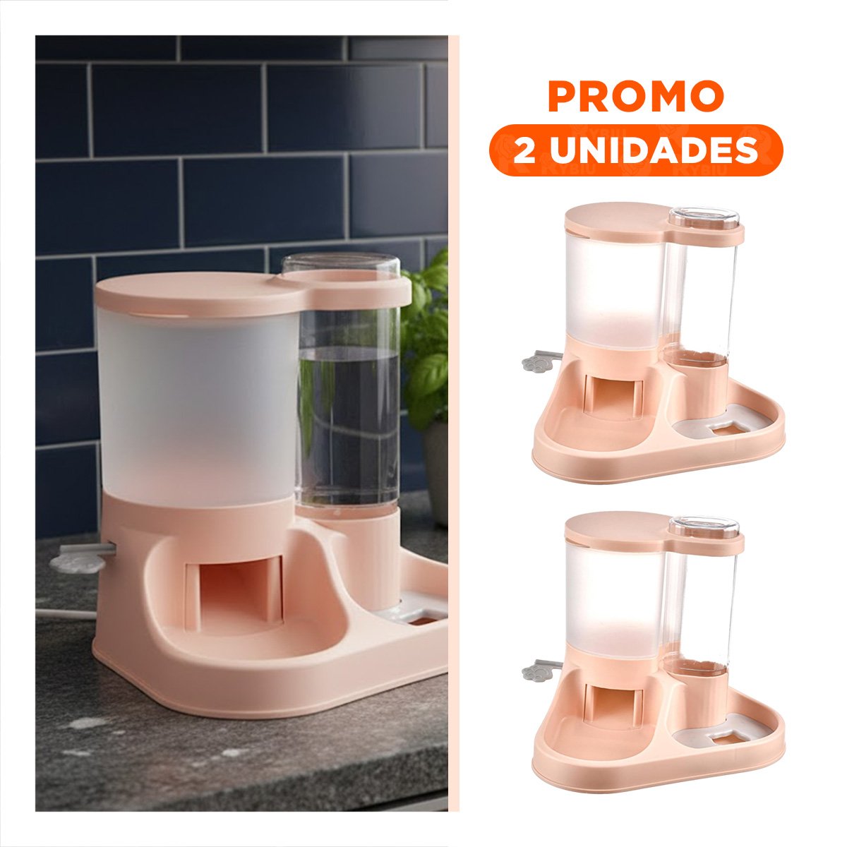 PACK2 KIT INTEGRADO DE ALIMENTACION PARA MASCOTA CON LLAVE ROSADO CLARO - 1