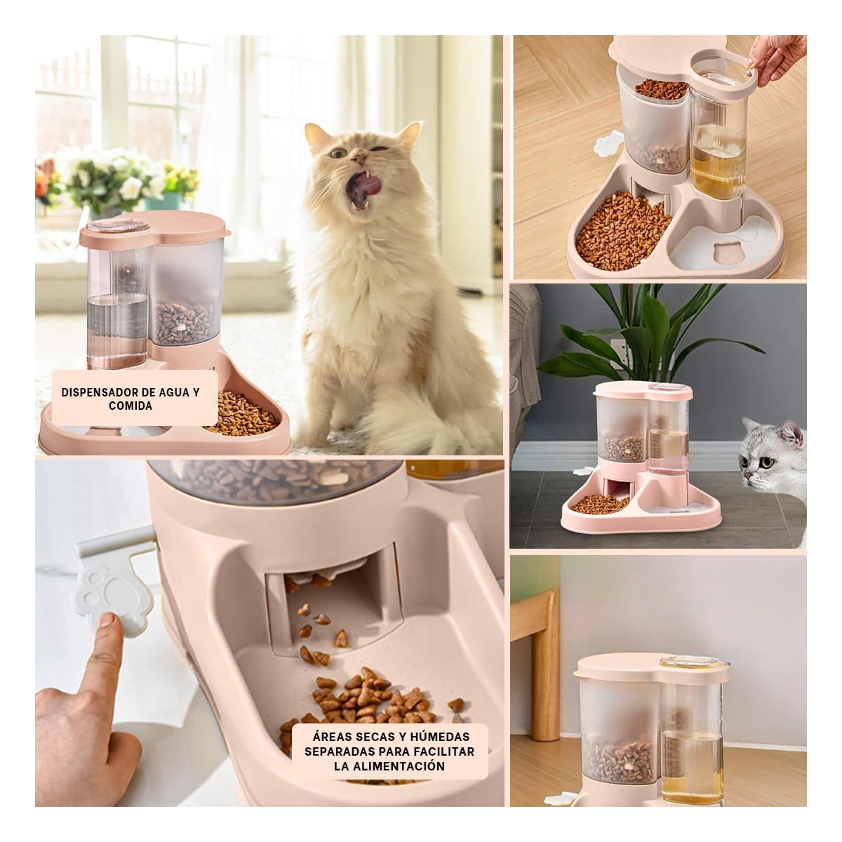 EQUIPO DE COMIDA Y AGUA PARA MASCOTA CON LLAVE ROSADO CLARO FUNCIONAL Y+LIGAS REGALO - 5