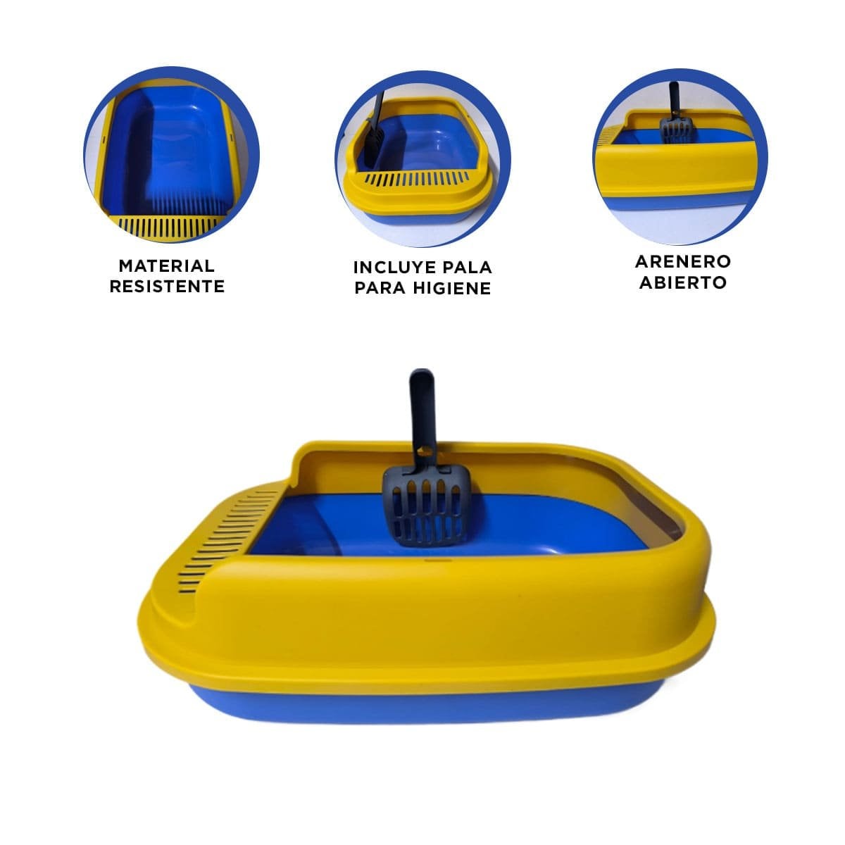 DEPOSITO DE ARENA ABIERTO CON PALA CERNIDORA 51X36,5CM AZUL Y AMARILLO - 3