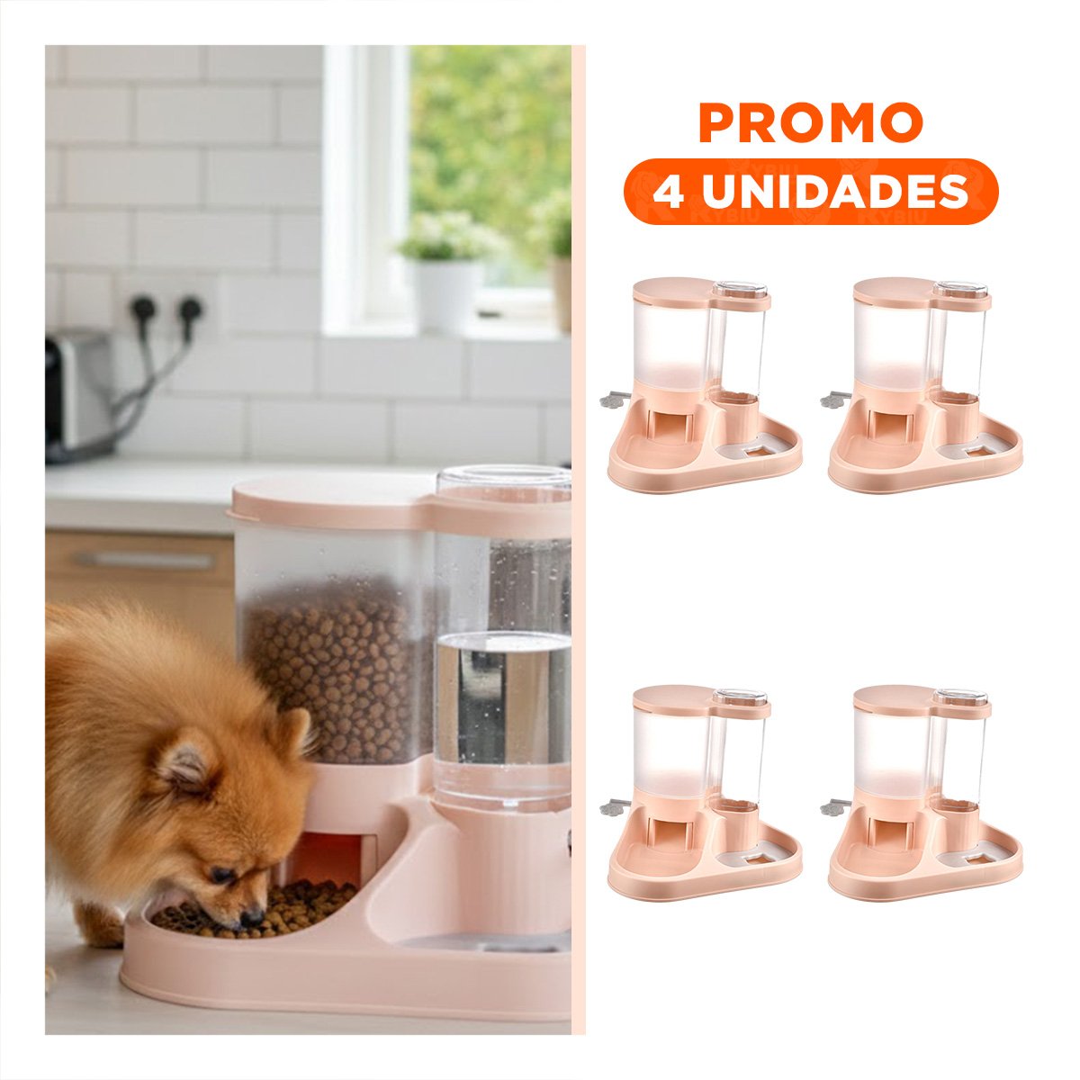 PACK4 CONTENEDOR INTEGRADO DE COMIDA Y AGUA DE MASCOTA CON LLAVE ROSADO CLARO Y+REGALO STICKER - 1