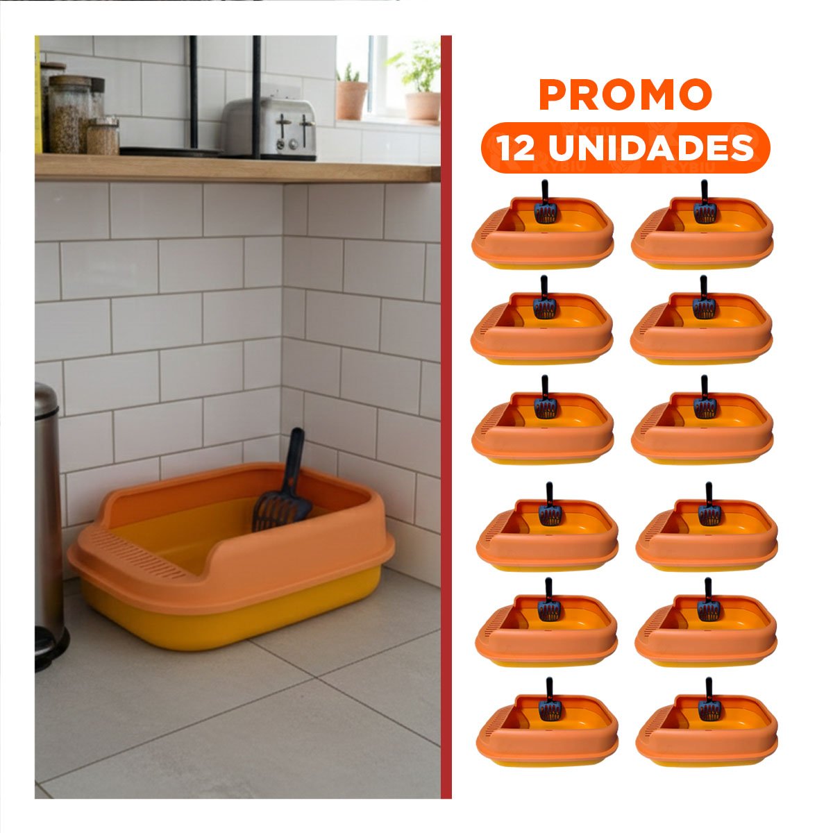 PACK12 CUBETA HIGIENICA RESISTENTE PARA MASCOTA 51X36,5CM NARANJA Y+REGALO STICKER - 1