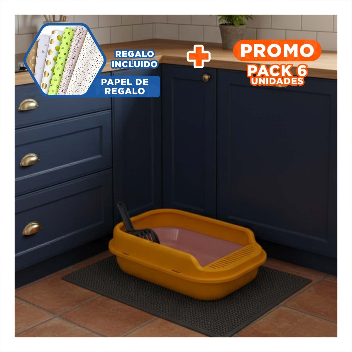 PACK6 RECIPIENTE PLASTICO PARA ARENA DOMESTICA 51X36,5CM ROSADO Y NARANJA Y+PAPEL REGALO - 1