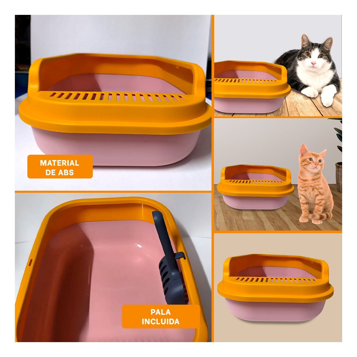 PACK6 RECIPIENTE PLASTICO PARA ARENA DOMESTICA 51X36,5CM ROSADO Y NARANJA Y+PAPEL REGALO - 3