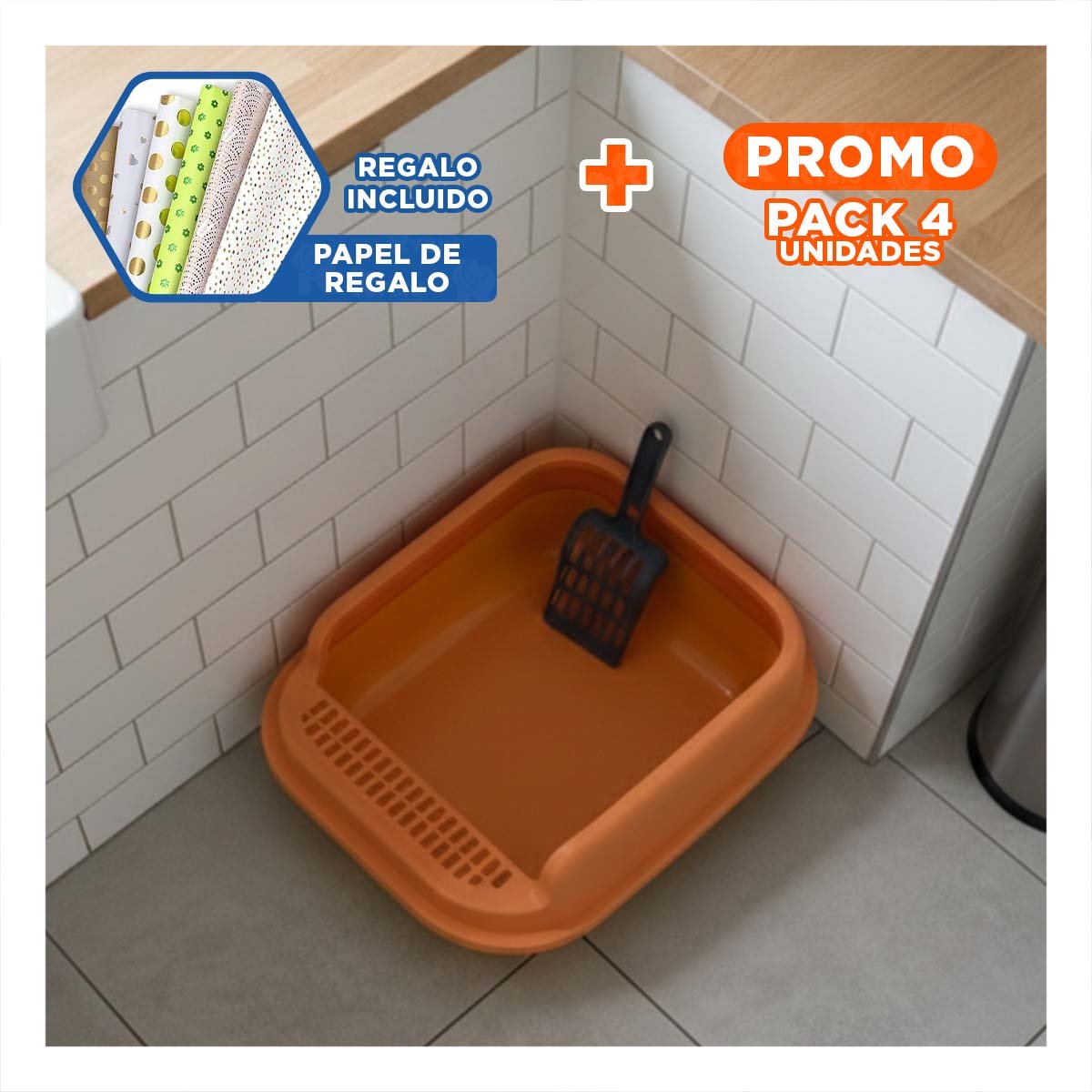 PACK4 ESPACIO PRACTICO PARA ZONA INTERIOR 51X36,5CM NARANJA Y+PAPEL REGALO - 1