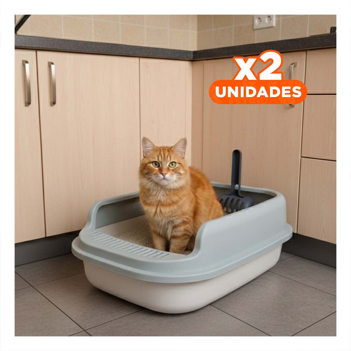 PACK2 CONTENEDOR HIGIENICO CON BORDES ALTOS 51X36,5CM BLANCO Y PLOMO Y+REGALO STICKER - 1