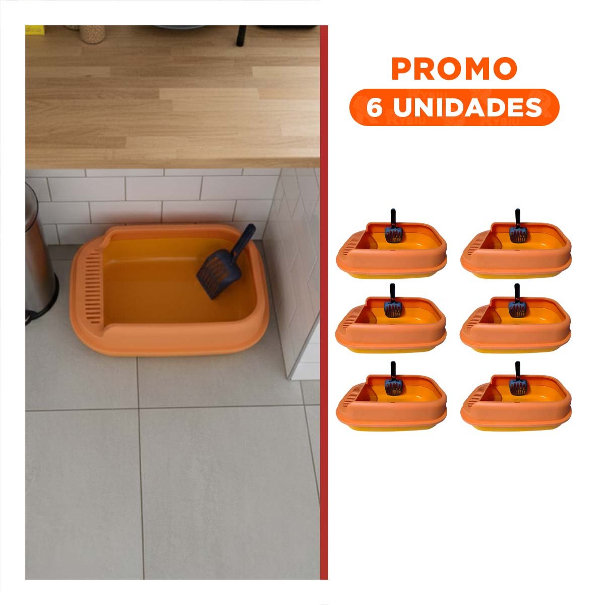 PACK6 MODULO PLASTICO PARA ARENA DE GATO 51X36,5CM NARANJA - 1