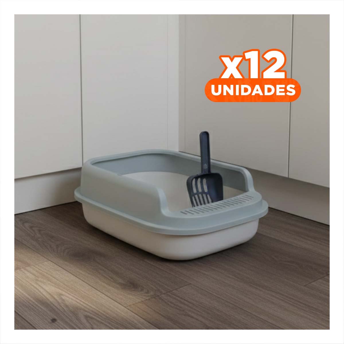 PACK12 CUBETA PRACTICA PARA ARENA EN CASA 51X36,5CM BLANCO Y PLOMO - 1