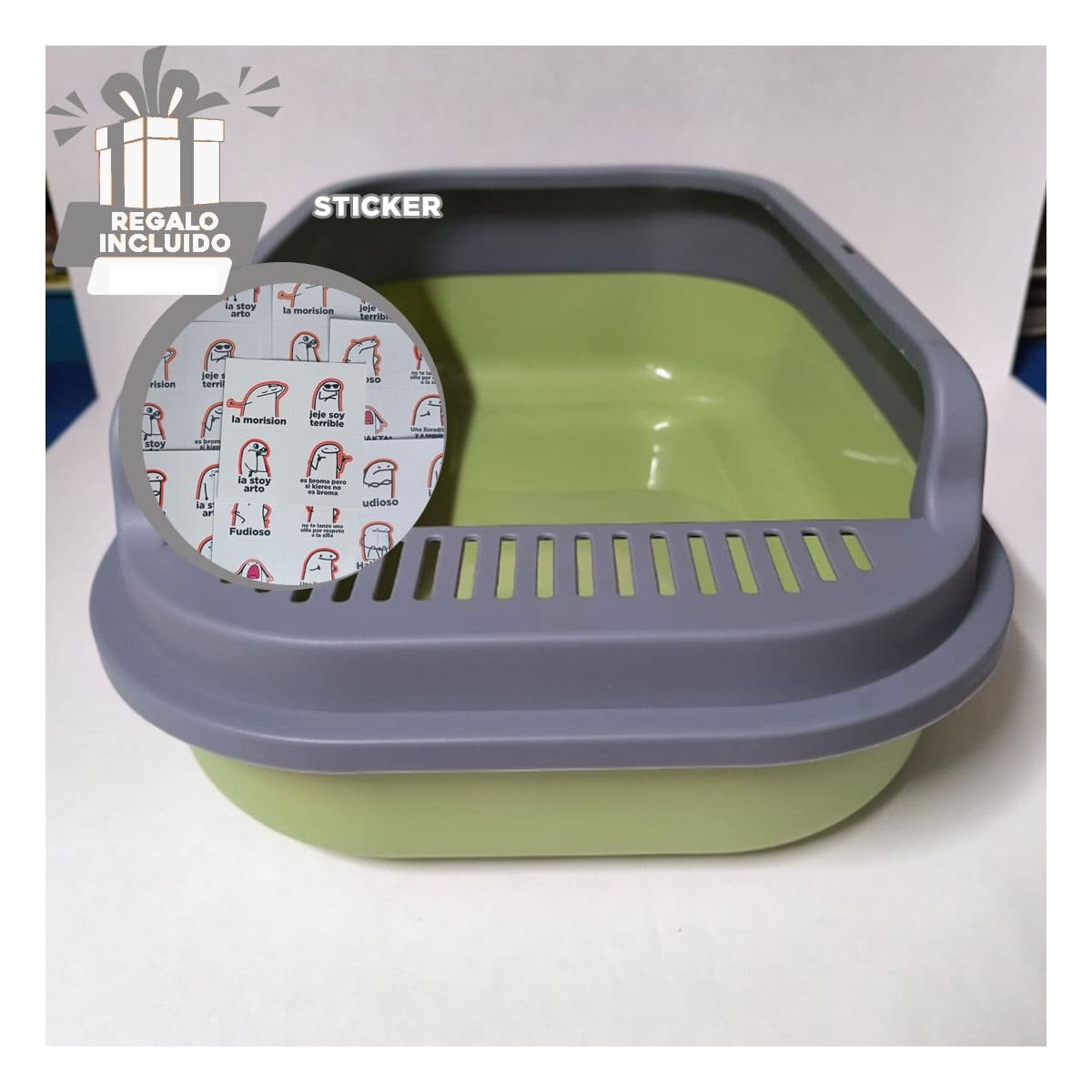 CONTENEDOR SANITARIO AMPLIO 51X36,5CM VERDE Y PLOMO Y+REGALO STICKER - 1