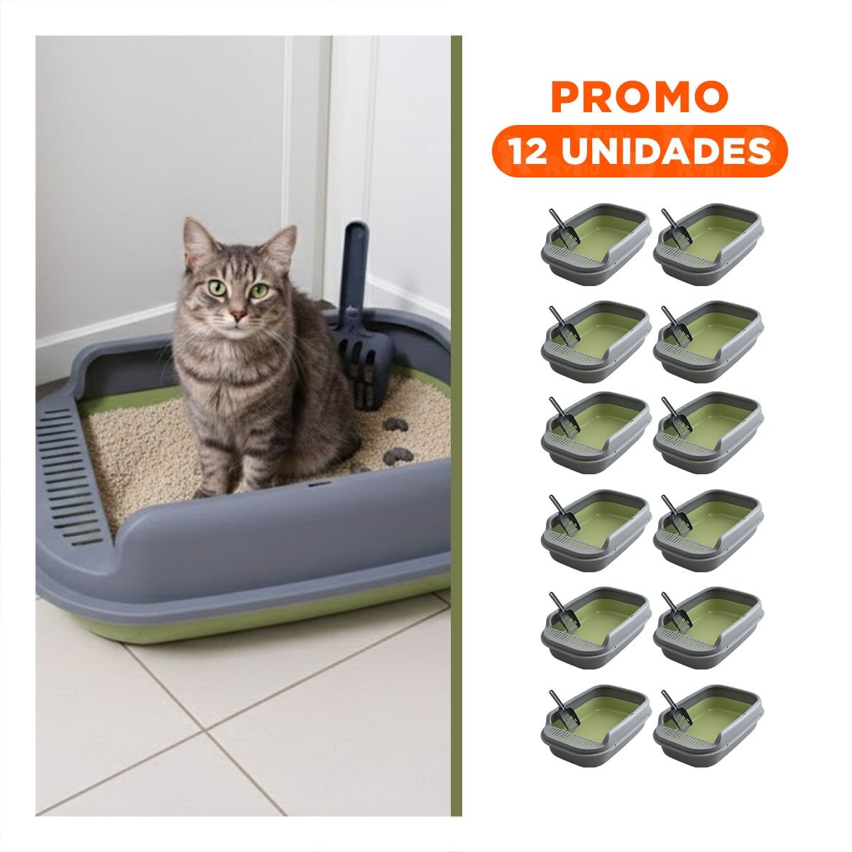 PACK12 MODULO PARA ARENA DE GATO DISENO AMPLIO 51X36,5CM VERDE Y PLOMO Y+REGALO STICKER - 1