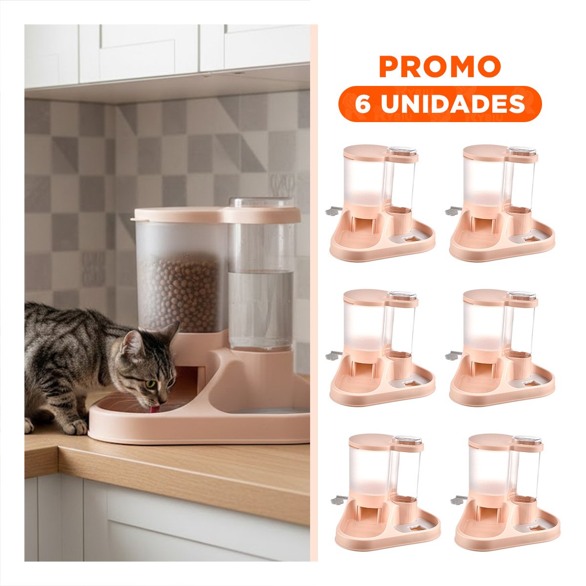 PACK6 FUENTE INTEGRADA CON PLATO PARA MASCOTA CON LLAVE ROSADO CLARO - 1