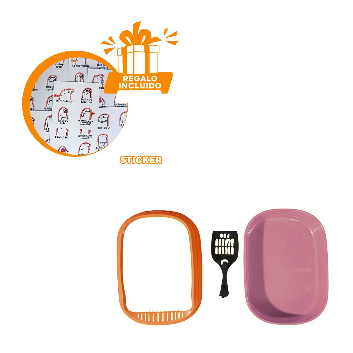 BATEA PLASTICA RESISTENTE PARA USO CONSTANTE 51X36,5CM ROSADO Y NARANJA Y+REGALO STICKER - 1