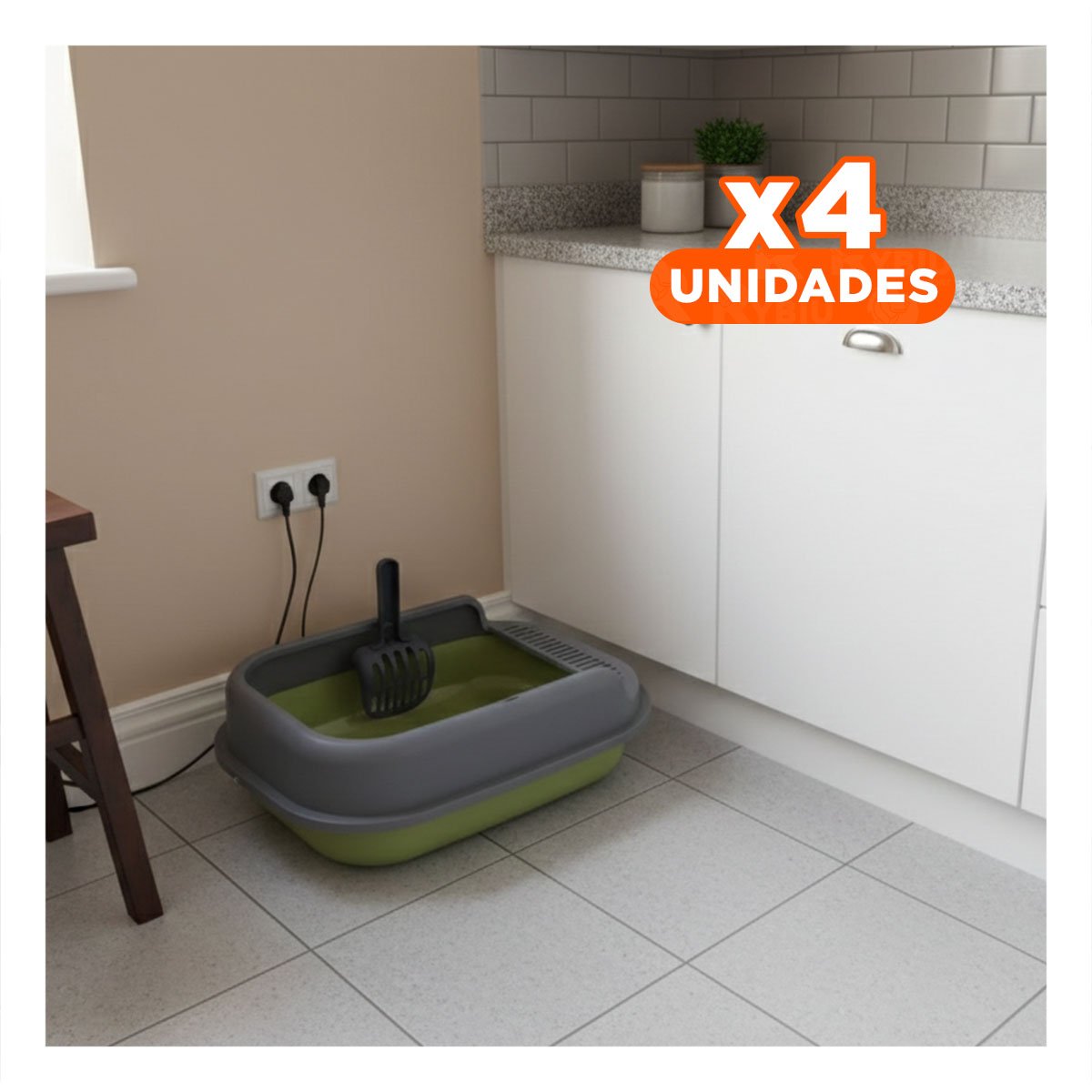 PACK4 CAJON DE ARENA PARA GATO CON PALA 51X36,5CM VERDE Y PLOMO - 1