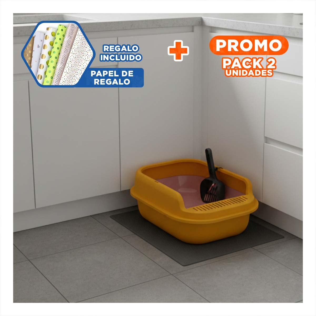 PACK2 CONTENEDOR HIGIENICO CON FORMATO ESPACIOSO 51X36,5CM ROSADO Y NARANJA Y+PAPEL REGALO - 1