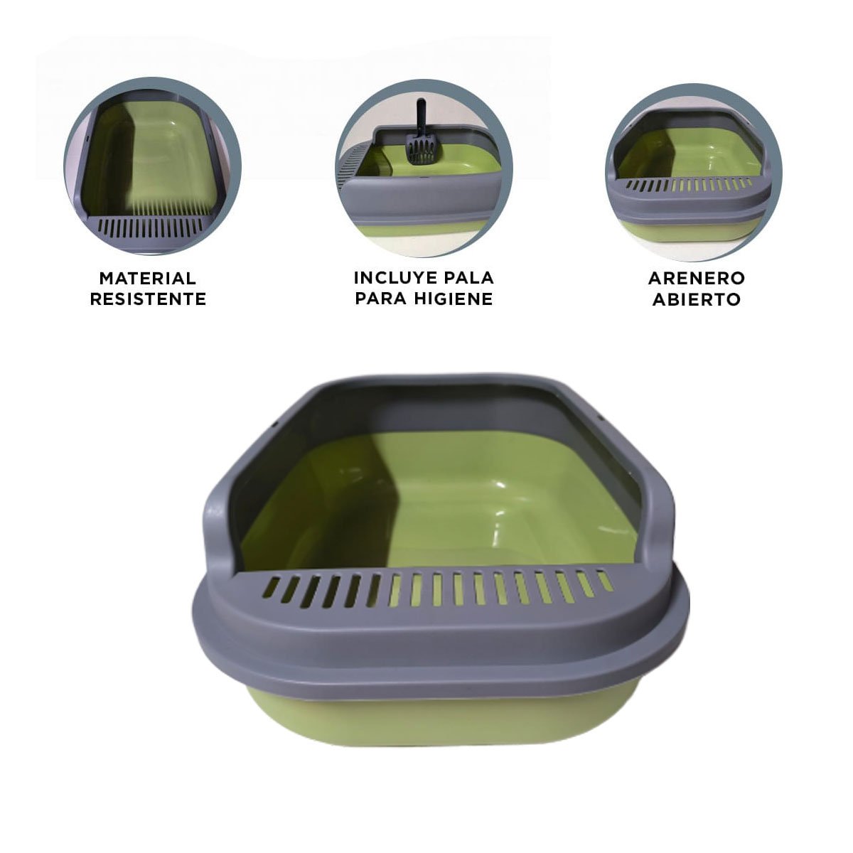 CONTENEDOR HIGIENICO PARA GATO 51X36,5CM VERDE Y PLOMO - 3