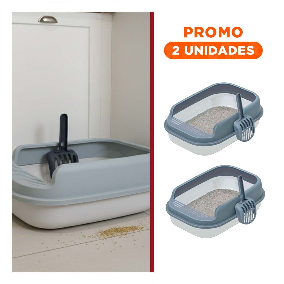 PACK2 CONTENEDOR DE ARENA ABIERTO CON PALA CERNIDORA 51X36,5CM BLANCO Y PLOMO - 1