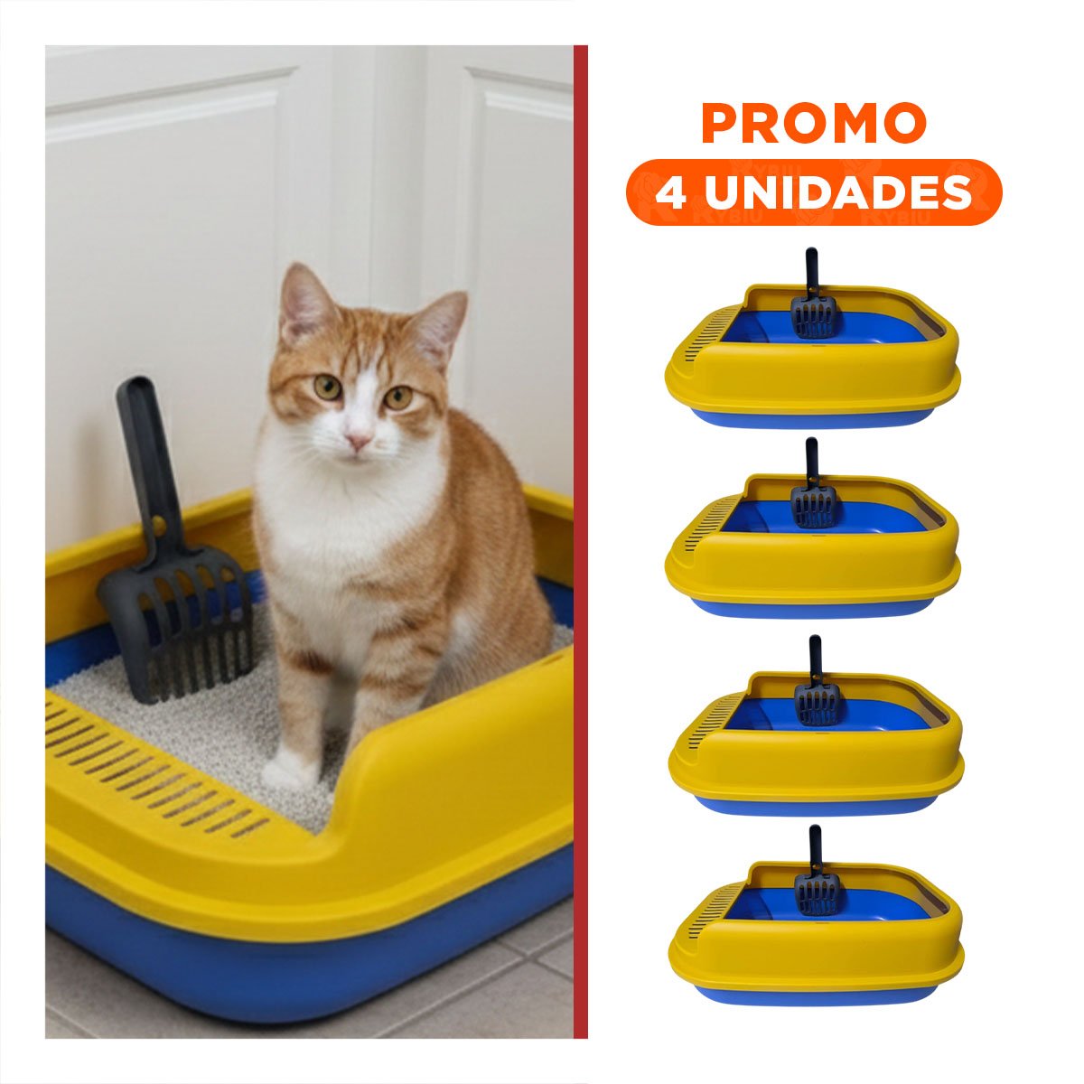 PACK4 CUBETA DE ARENA ABIERTA CON PALA CERNIDORA 51X36,5CM AZUL Y AMARILLO Y+REGALO STICKER - 1