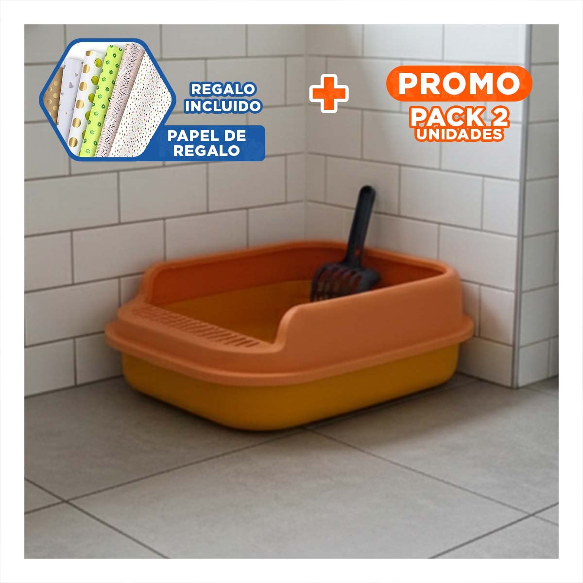 PACK2 ESPACIO HIGIENICO PARA GATO EN CASA 51X36,5CM NARANJA Y+PAPEL REGALO - 1