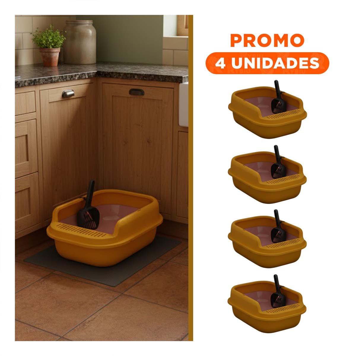 PACK4 RECIPIENTE CON ARENA ABIERTO CON PALA 51X36,5CM ROSADO Y NARANJA Y+REGALO STICKER - 1