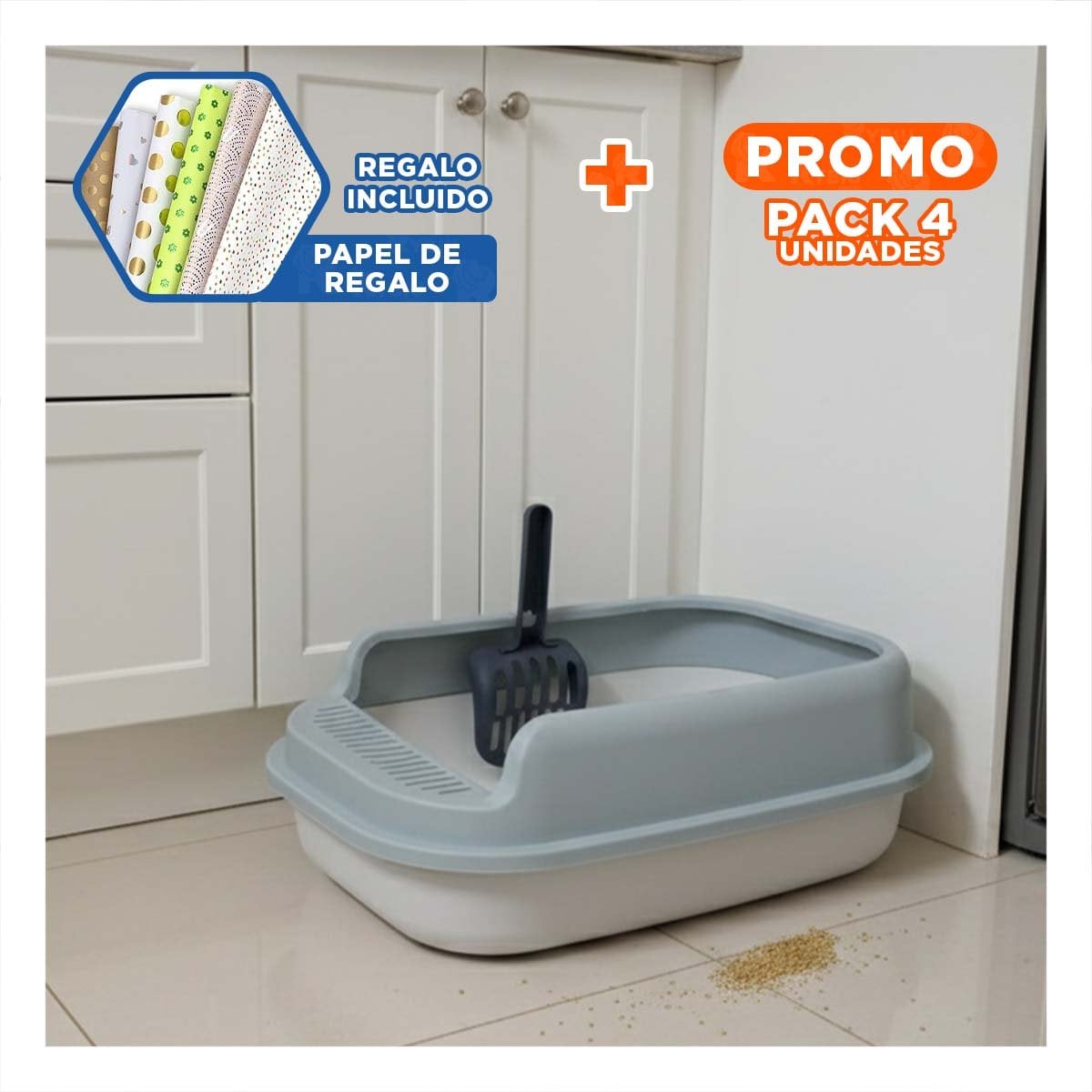 PACK4 CONTENEDOR PRACTICO CON PALA INCLUIDA 51X36,5CM BLANCO Y PLOMO Y+PAPEL REGALO - 1