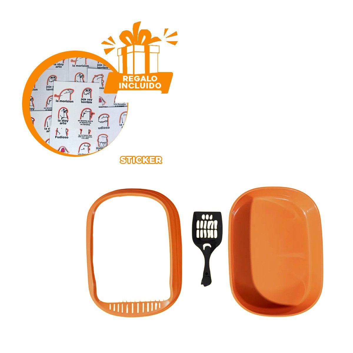 ARENERO HIGIENICO CON BORDES ALTOS 51X36,5CM NARANJA Y+REGALO STICKER - 1