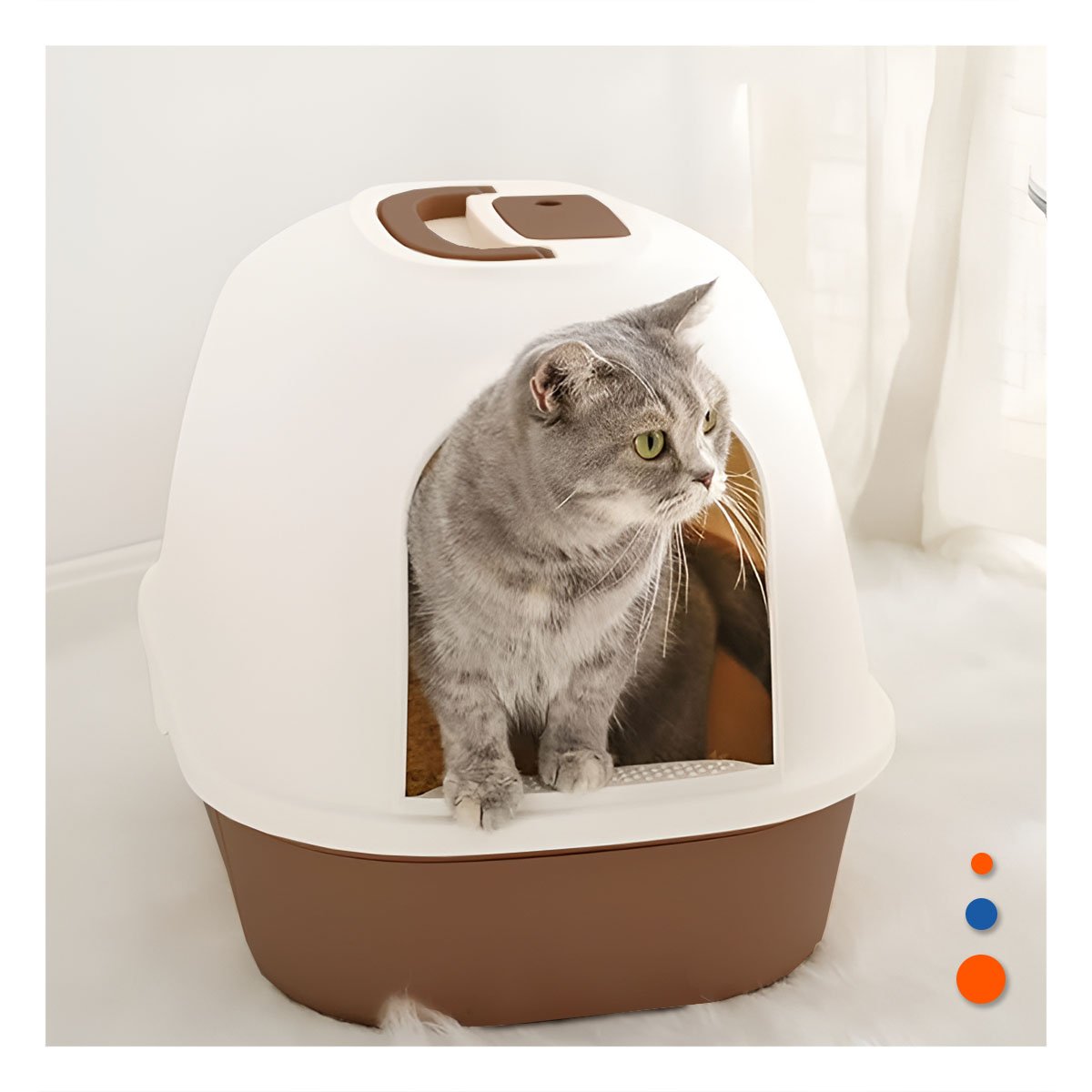 PACK6 SANITARIO PARA GATOS CON TAPA AJUSTABLE Y BASE ESTABLE CAFE Y+PAPEL REGALO - 5
