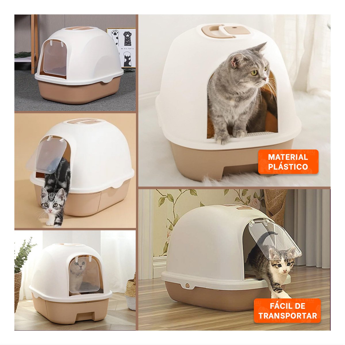 PACK2 RECIPIENTE CON ARENA CERRADO CON ACCESO FRONTAL AMPLIO MARRON CLARO Y+PAPEL REGALO - 3